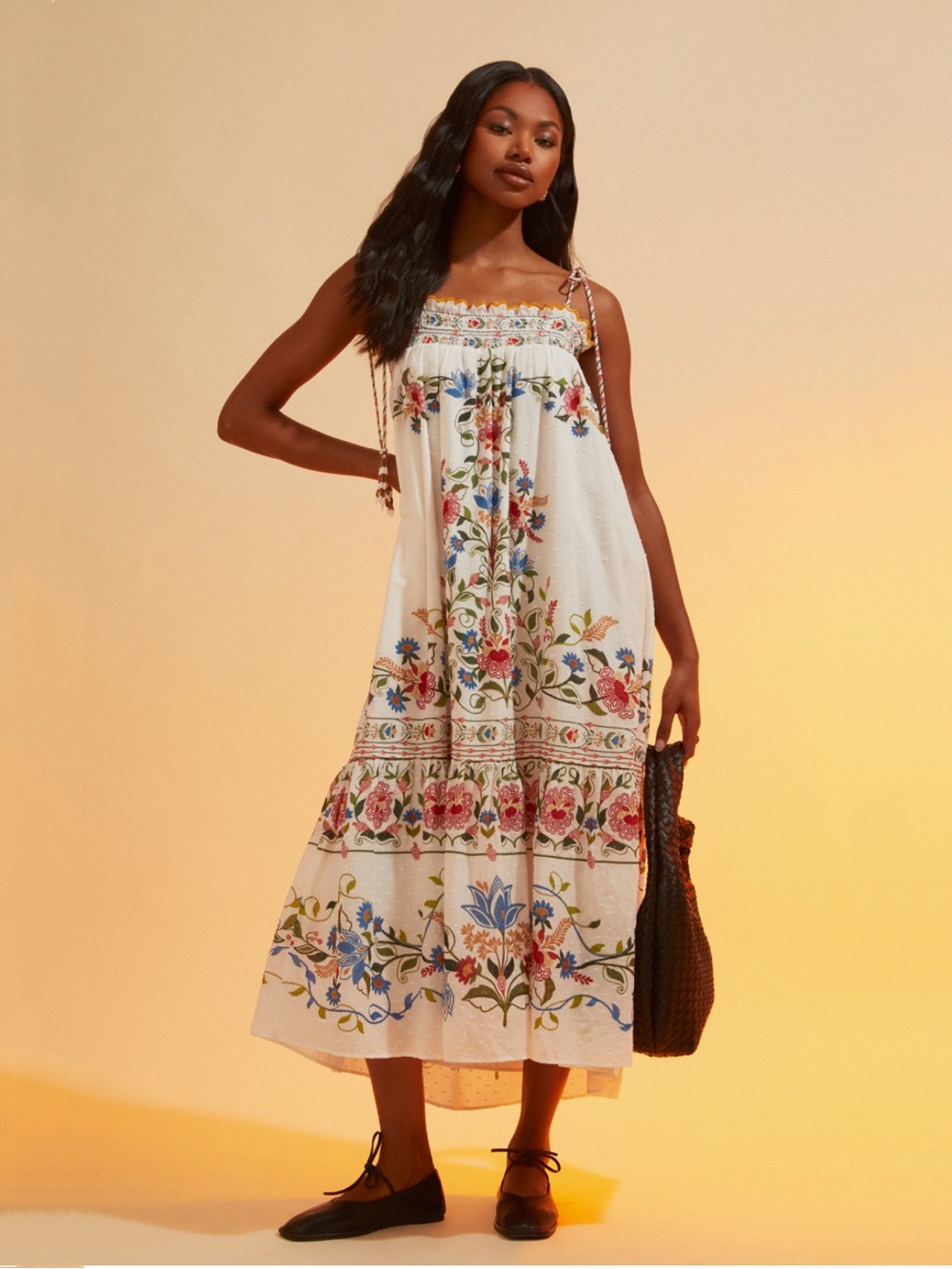 Farm Rio Off-White Stitched Garden Long Dress